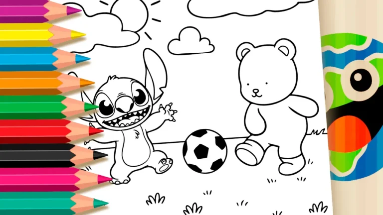 Stitch e Bob Gude Jogando Futebol: Desenho para Imprimir e Pintar