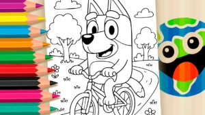 Desenho para colorir Desenho de Bluey Bicicleta para Colorir: Pinte Online ou Imprima em Alta Qualidade
