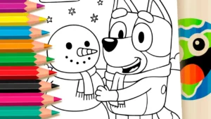 Desenho para colorir Desenho de Bluey Boneco de Neve para Colorir: Pinte Online ou Imprima em Alta Qualidade