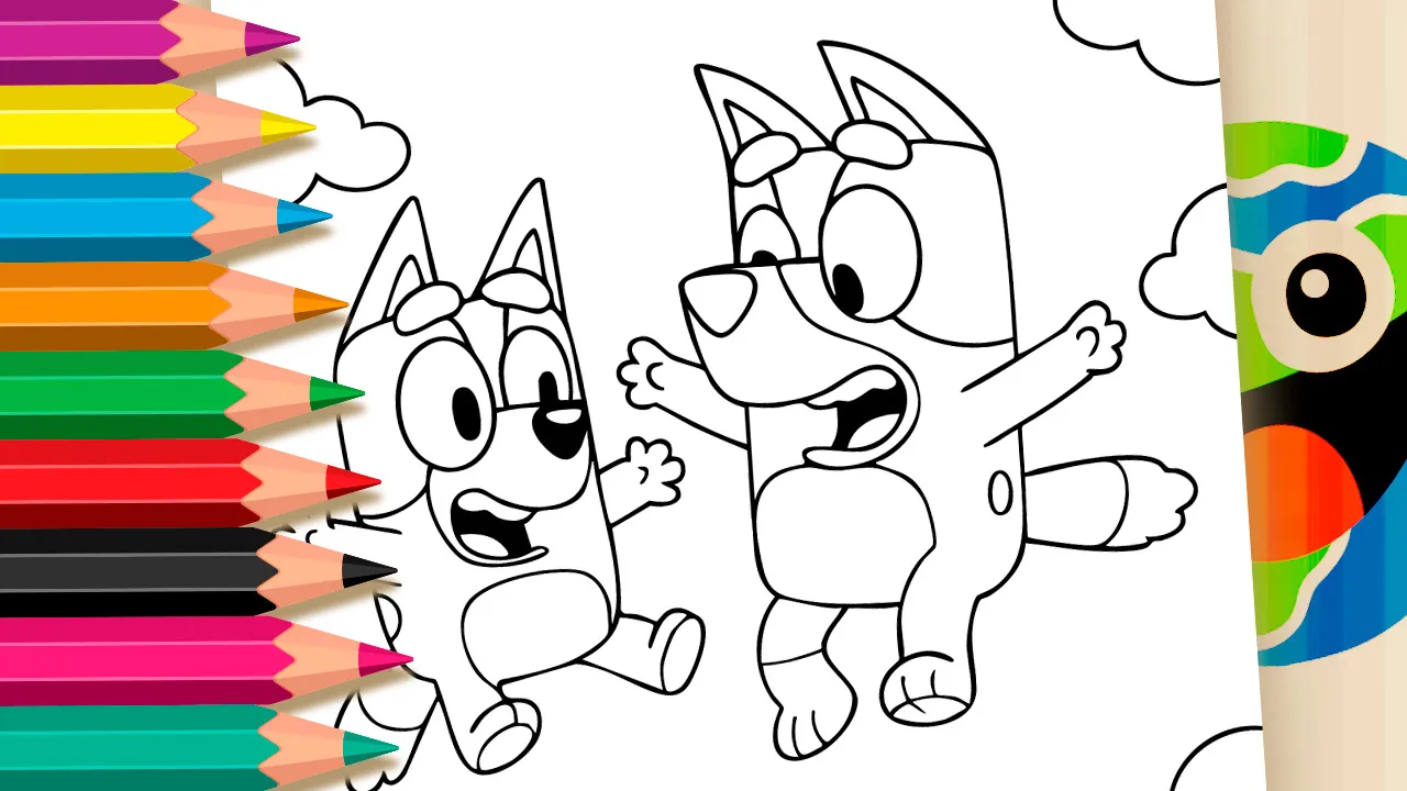 Desenho de Bluey Caindo no Céu para Colorir: Pinte Online ou Imprima em Alta Qualidade