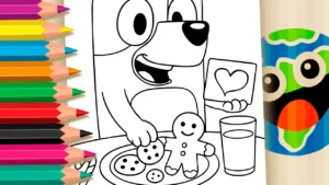 Desenho da Bluey com Biscoitos para Colorir: Pinte Online ou Imprima em Alta Qualidade