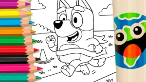 Desenho para colorir Bluey Corredor para Colorir e Imprimir: Pinte Online com Cores Mágicas
