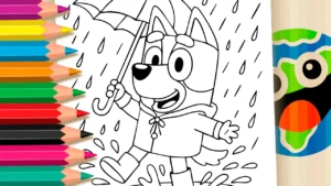 Desenho para colorir Desenho de Bluey Dançando na Chuva para Colorir