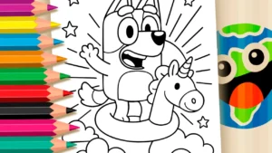 Desenho para colorir Bluey nas Nuvens para Colorir e Imprimir: Pinte Online com Cores Mágicas