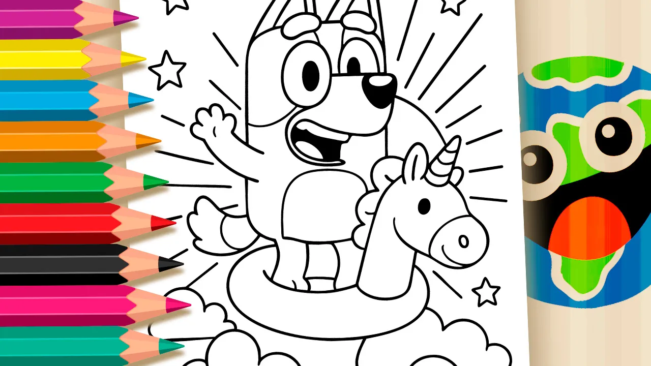 Bluey nas Nuvens para Colorir e Imprimir: Pinte Online com Cores Mágicas
