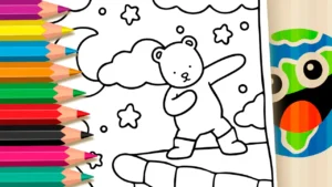 Desenho para colorir Ursinho Bob Gude Dançando no Telhado: Desenho Fofo para Colorir