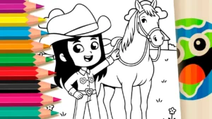 Desenho para colorir Desenho da Boiadeirinha no Rancho para Colorir: Pinte Online ou Imprima Grátis