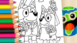 Desenho para colorir Casamento do Bluey para Colorir e Imprimir: Pinte Online com Cores Mágicas