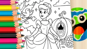 Desenho para colorir Desenho de Cinderela para Colorir: Pinte Online com Brilho ou Imprima em Alta Qualidade