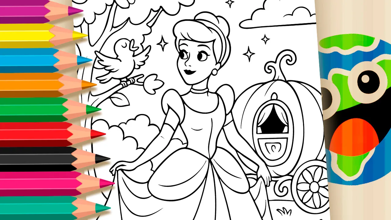 Desenho de Cinderela para Colorir: Pinte Online com Brilho ou Imprima em Alta Qualidade