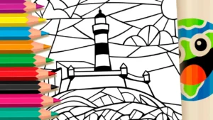 Desenho para colorir Desenho do Farol da Barra em Salvador para Colorir: Pinte Online ou Imprima em Alta Qualidade