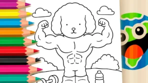 Desenho para colorir Desenho de Cachorrinho Fofo e Forte para Colorir: Pinte Online ou Imprima em Alta Qualidade