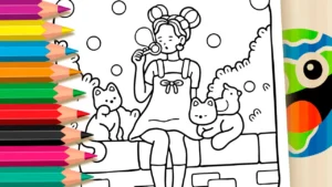Desenho para colorir Desenho de Garota Bolhas Sabão para Colorir: Pinte Online ou Imprima em Alta Qualidade