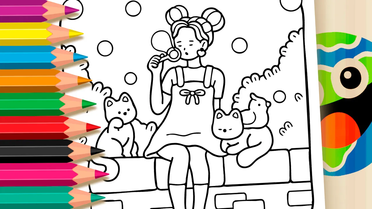 Desenho de Garota Bolhas Sabão para Colorir: Pinte Online ou Imprima em Alta Qualidade