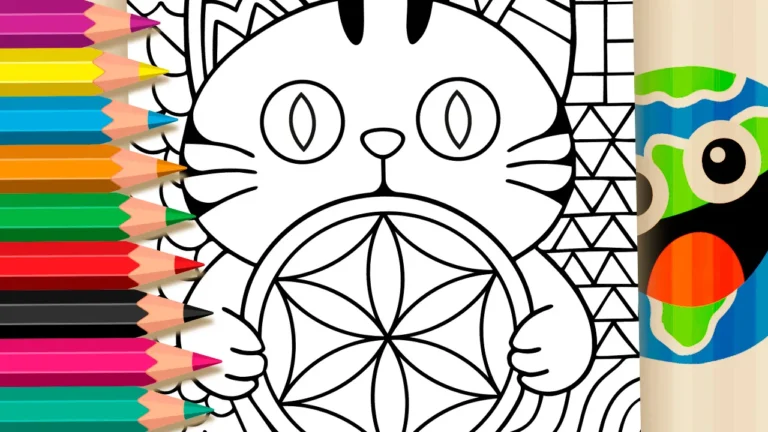 Desenho de Gato Fractal para Colorir: Arte Zen para Imprimir ou Pintar Online