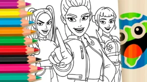 Desenho para colorir Huntrix Kpop Demon Hunters para Colorir e Imprimir: Pinte Online com Cores Mágicas