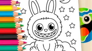 Desenho para colorir Desenho do Labubu Sentado nas Nuvens para Colorir e Imprimir