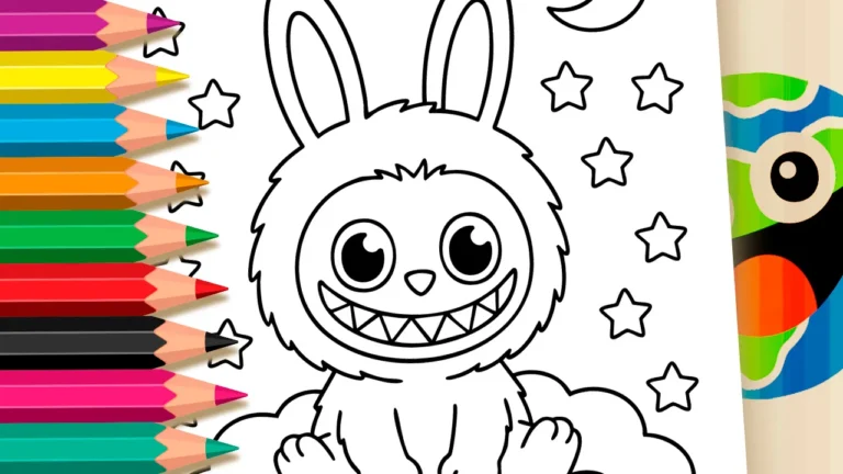 Desenho para colorir Desenho do Labubu Sentado nas Nuvens para Colorir e Imprimir