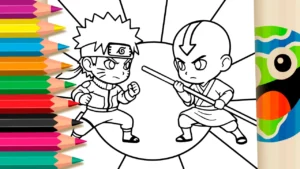 Desenho para colorir Desenho de Batalha Épica: Naruto vs Avatar Aang Chibi para Pintar