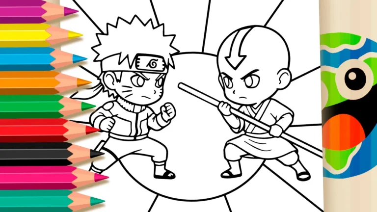 Desenho para colorir Desenho de Batalha Épica: Naruto vs Avatar Aang Chibi para Pintar