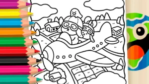 Desenho para colorir Desenho de Avião com Cachorrinhos para Colorir