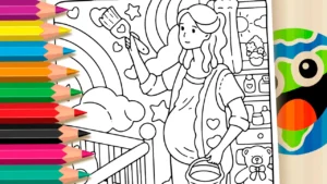 Desenho para colorir Desenho de Pintando o Quarto do Bebê para Colorir: Crie Online ou Imprima o PDF