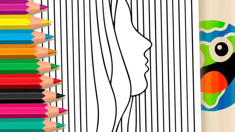 Desenho de Rosto Através da Cortina para Colorir: Relaxe Pintando Online ou Imprima o PDF