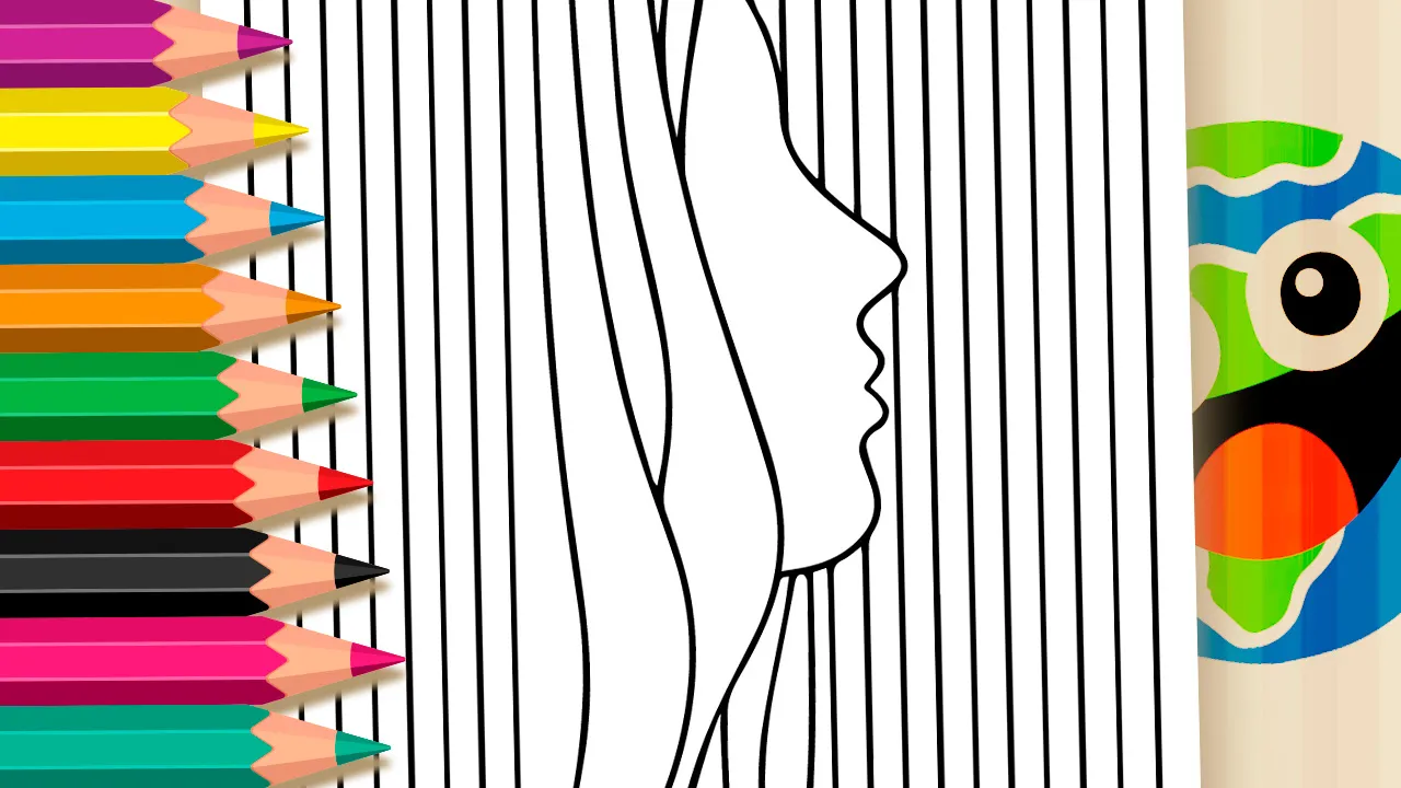 Desenho de Rosto Através da Cortina para Colorir: Relaxe Pintando Online ou Imprima o PDF