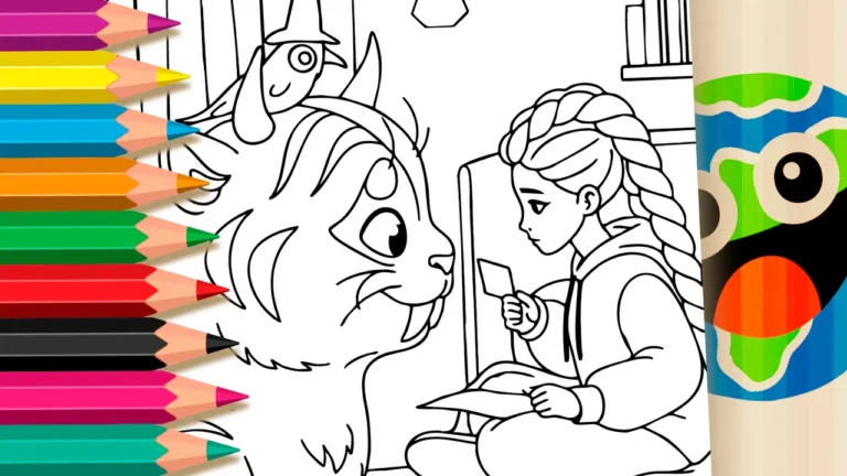 Desenho para colorir Desenho de Rumi e o Tigre Mágico no Quarto para Colorir – Guerreiras do Kpop