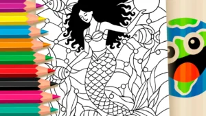 Desenho para colorir Mosaico Sereia do Fundo do Mar para Colorir: Pinte Online ou Imprima em Alta Qualidade
