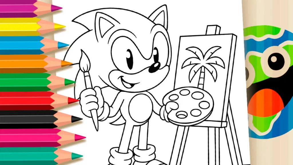 Desenho Sonic Pintando um Quadro para Colorir