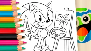 Desenho para colorir Desenho Sonic Pintando um Quadro para Colorir