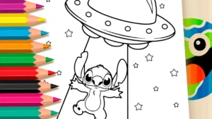 Desenho para colorir Desenho do Stitch sendo Abduzido por um OVNI para Colorir e Imprimir