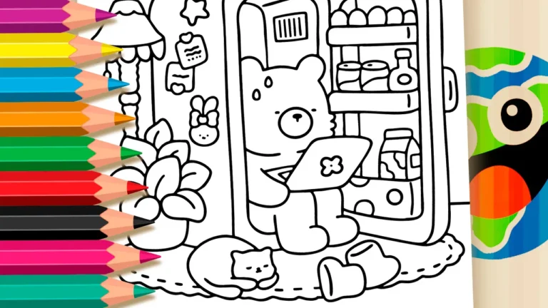 Ursinho Fugindo do Calor na Geladeira para Colorir