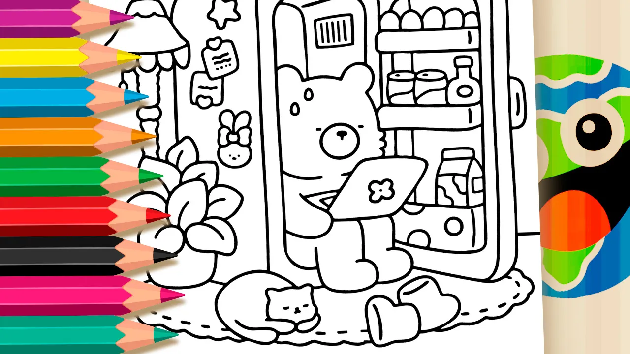 Ursinho Fugindo do Calor na Geladeira para Colorir