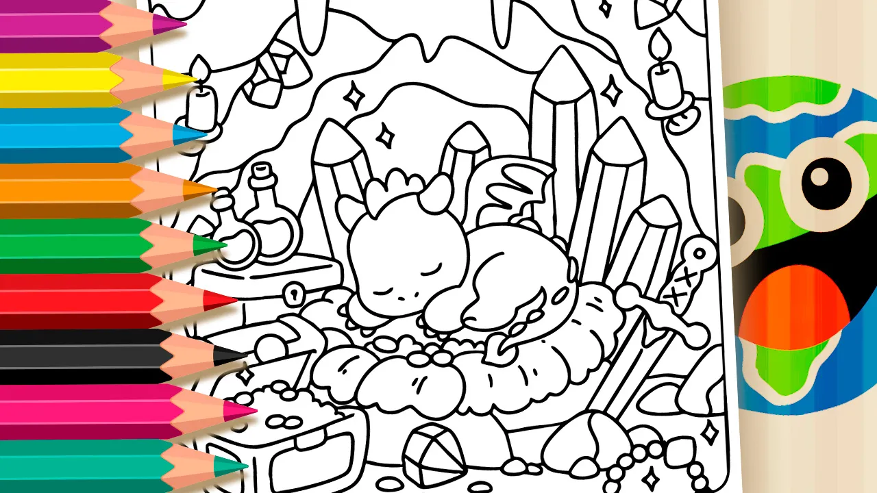 Desenho de Dragãozinho Guardião do Tesouro para Colorir