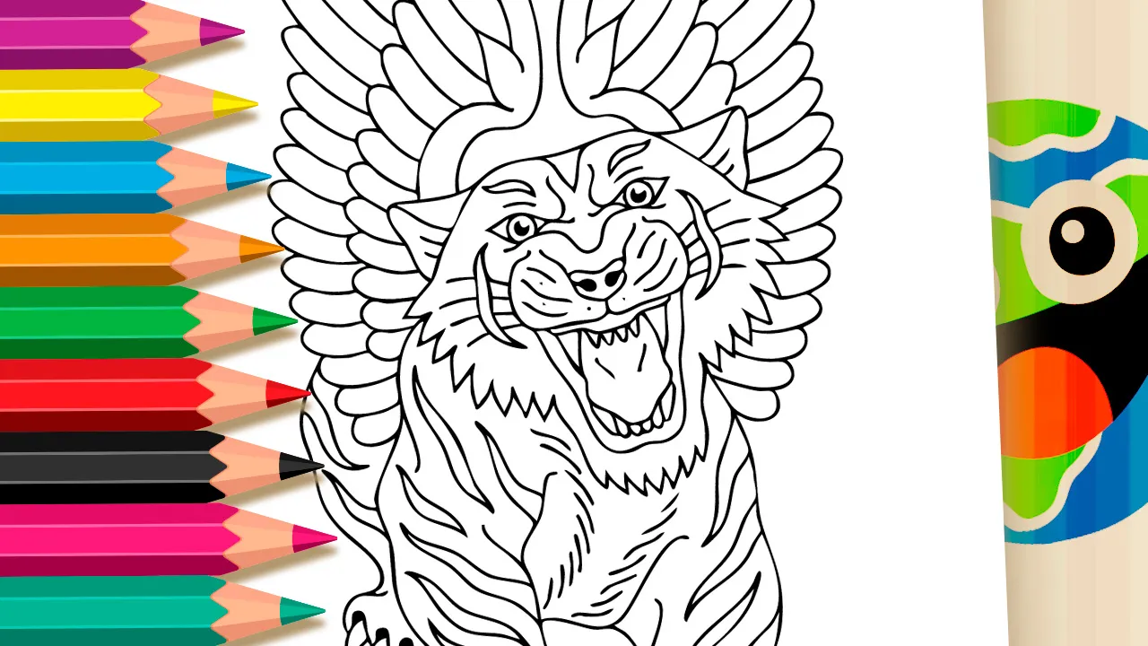 Desenho de Tigre Estilo Tatuagem para Colorir: Pinte Online ou Imprima em Alta Qualidade