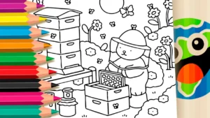 Desenho para colorir Desenho de Ursinho Fofo Apicultor para Colorir: Pinte Online ou Imprima em Alta Qualidade