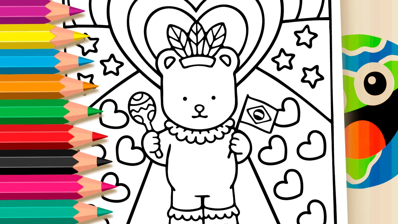 Ursinho Fofo no Carnaval do Brasil para Colorir: Pinte Online ou Imprima em Alta Qualidade
