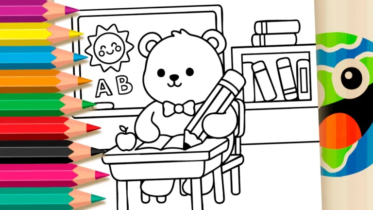 Desenho de Ursinho Fofo Estudante para Colorir: Pinte Online ou Imprima em Alta Qualidade
