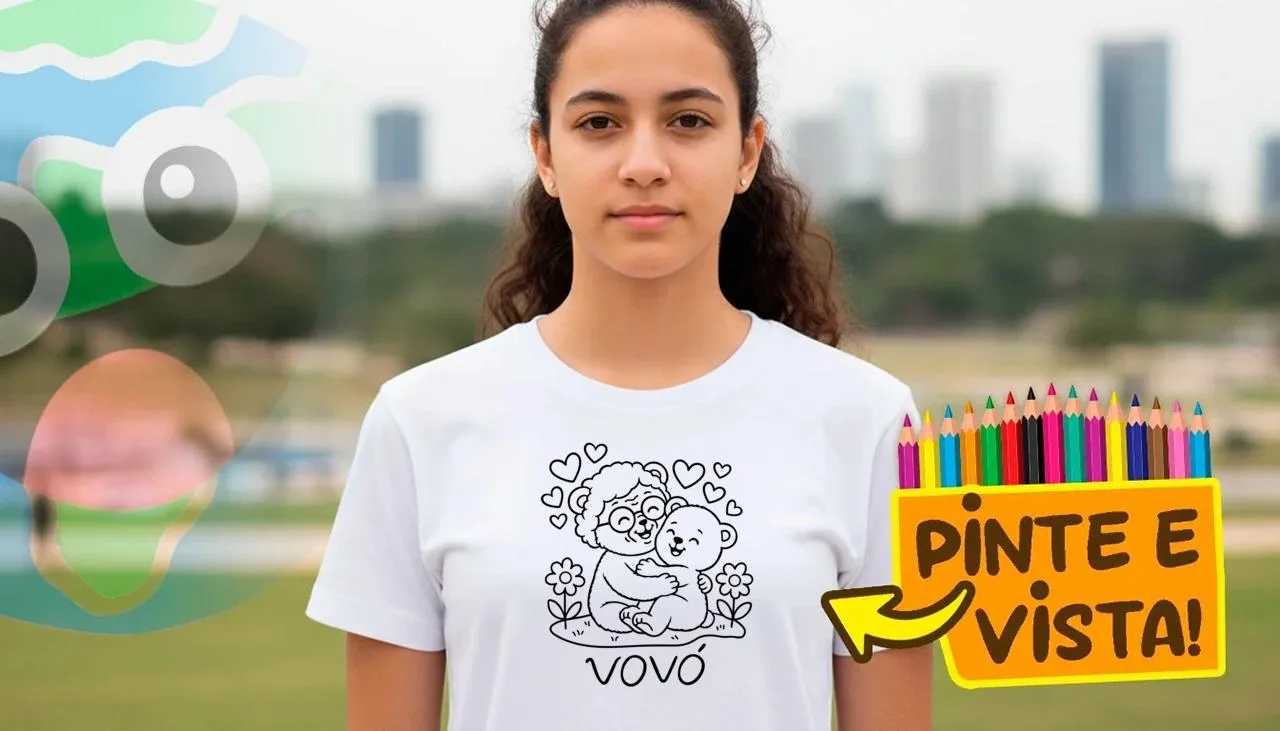 Pessoa usando uma camiseta para colorir sobre amor de vovó!