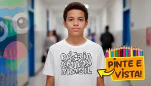 Camiseta Personalizada com Desenho da Bandeira do Brasil para Colorir