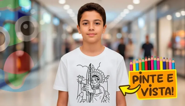 Desenho para colorir e personalizar: Camiseta Personalizada de Cultura Indígena para Colorir e Presentear