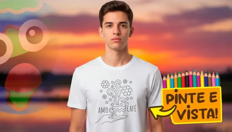 Desenho para colorir e personalizar: Camiseta Personalizada com Desenho de Xícara de Café para Colorir