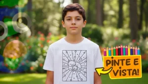 Camiseta Personalizada com Desenho de Gata Mamãe e Filhote para Colorir