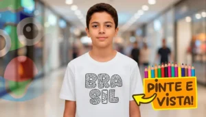 Camiseta Personalizada com Desenho Mapa do Brasil para Colorir