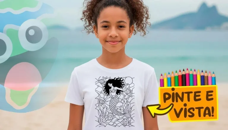 Desenho para colorir e personalizar: Camiseta Personalizada com Mosaico de Sereia para Colorir