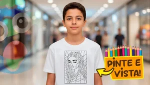 Camiseta Personalizada com Desenho de Mulher Negra em Mosaico para Colorir