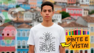 Camiseta Personalizada com Desenho Nossa Senhora e Pastorinhas para Colorir