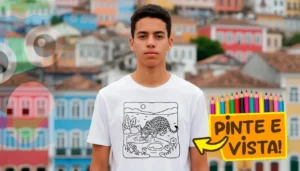 Camiseta Personalizada com Onça Bebendo Água para Colorir